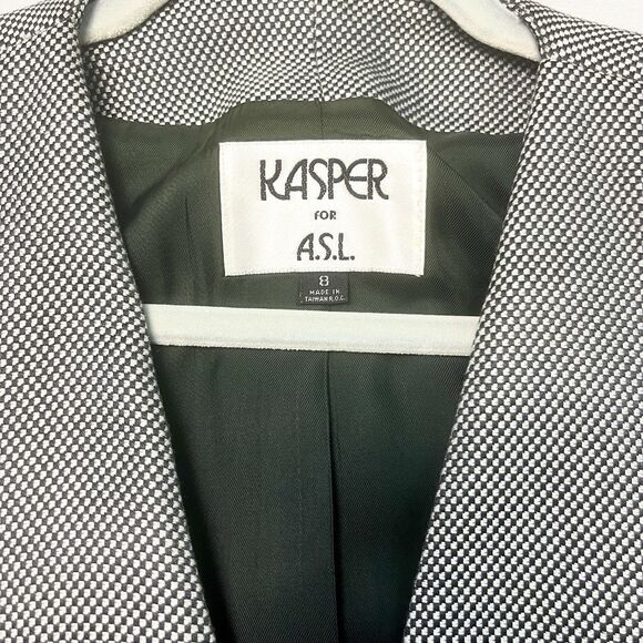 VTG Kasper Houndstooth 80s Ivy League Micro Plaid Double Breasted Blazer Rayon 8 - Picture 2 of 7